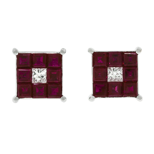  Square Ruby Earrings